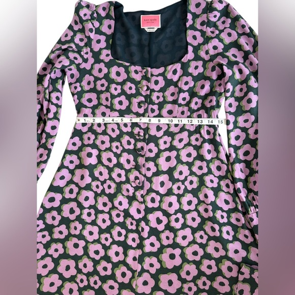 Kate Spade NY Flaire Flora Fluid Mini Dress Green Pink Floral Crepe Size 6 - Picture 13 of 15